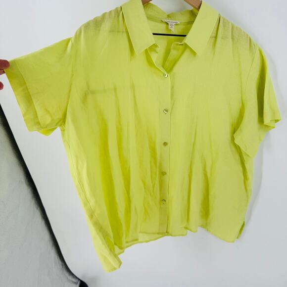 Eileen Fisher System Organic Linen Button-Front Shirt Citron Yellow Women’s XL - Picture 7 of 8